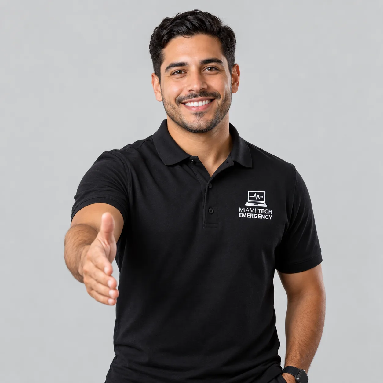 Miami Tech Emergency technician offering a welcoming handshake